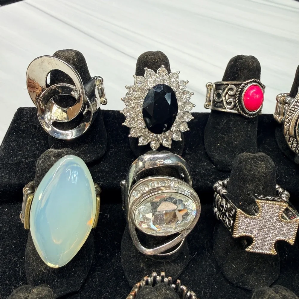 20pc Stretch Ring Lot Statement Rhinestone Cocktail Boho Fashion Jewelry Owl